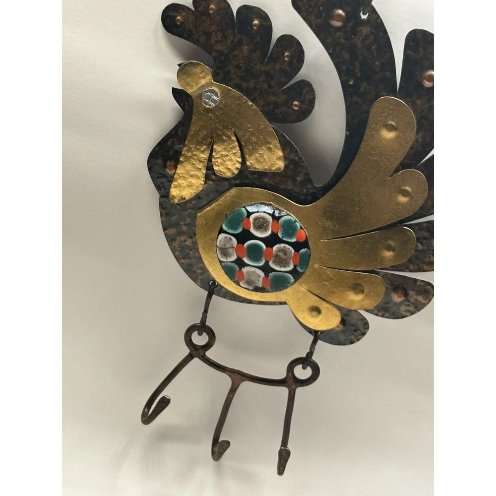 Cesar Vasquez Chile Copper Brass & Enamel Rooster handcrafted Wall Hanging